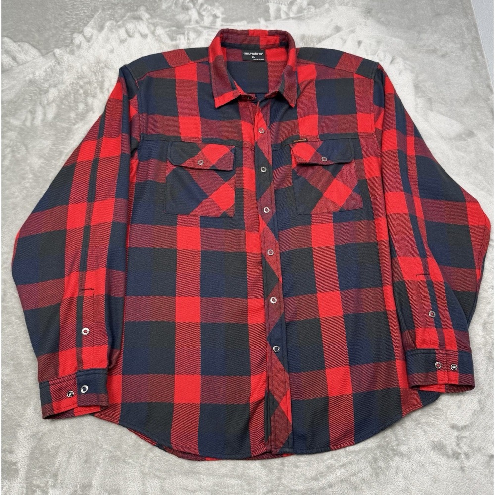 Grundens Flannel Shirt Mens XL Red Plaid Long Sleeve Snap Jacket Fishing Outdoor